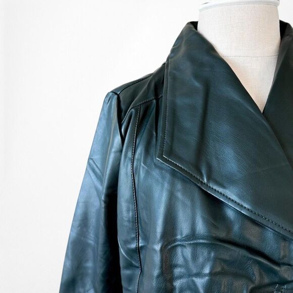 Vintage Y2K Dark Green Motorcycle Faux Leather Jacket Size 6/M - Picture 6 of 6